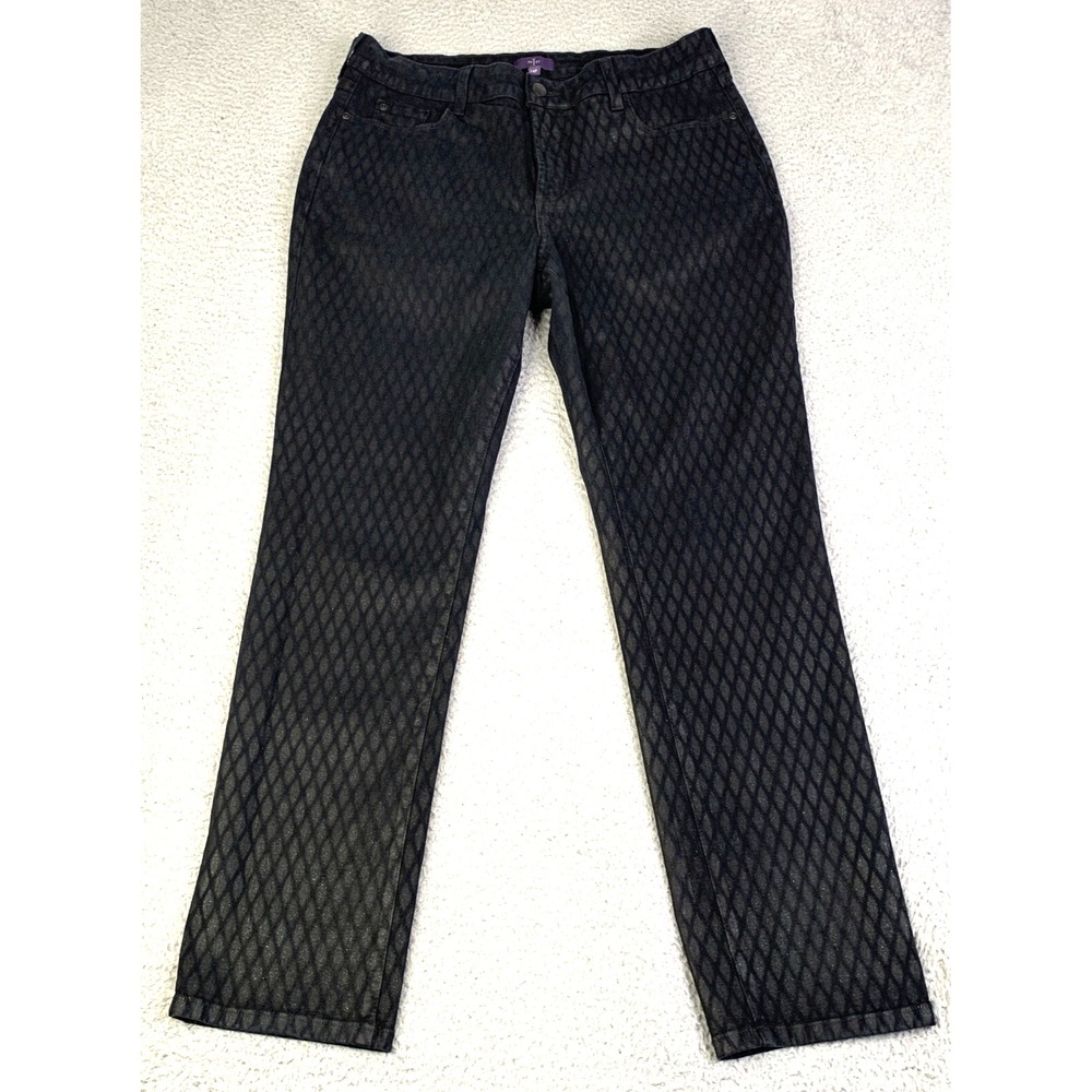 NYDJ Womans Size 14 P Black Skinny Lift Tuck Stretch Jean Wax Pattern Diamond